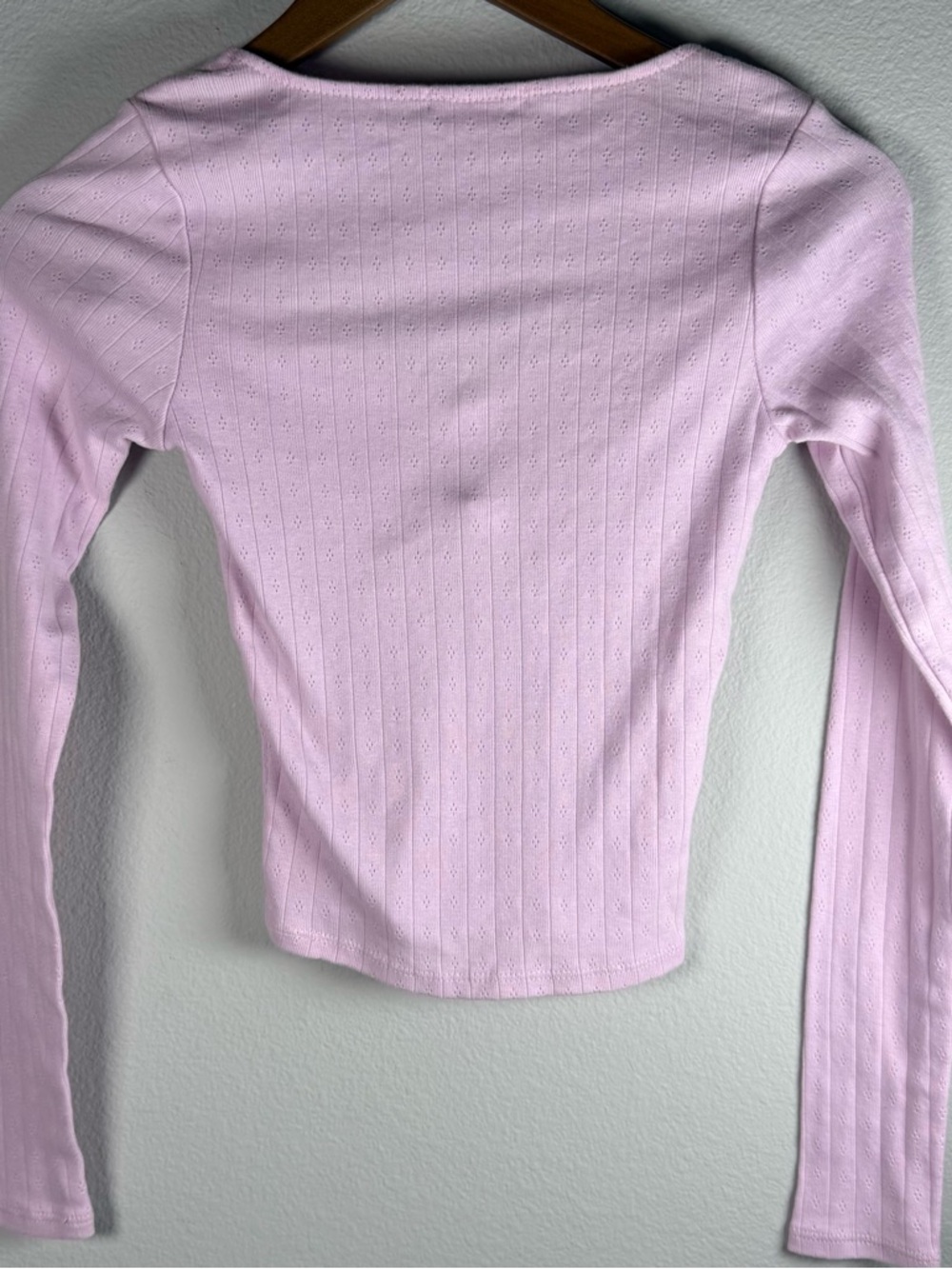 RSQ Pale Pink Long-Sleeve Ribbed Sweetheart Top with Bows - Picture 2 of 5